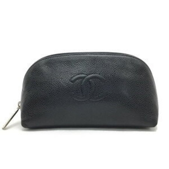 CHANEL Coco Mark Pouch Cosmetic Accessory Case Caviar Skin Black - Picture 1 of 16